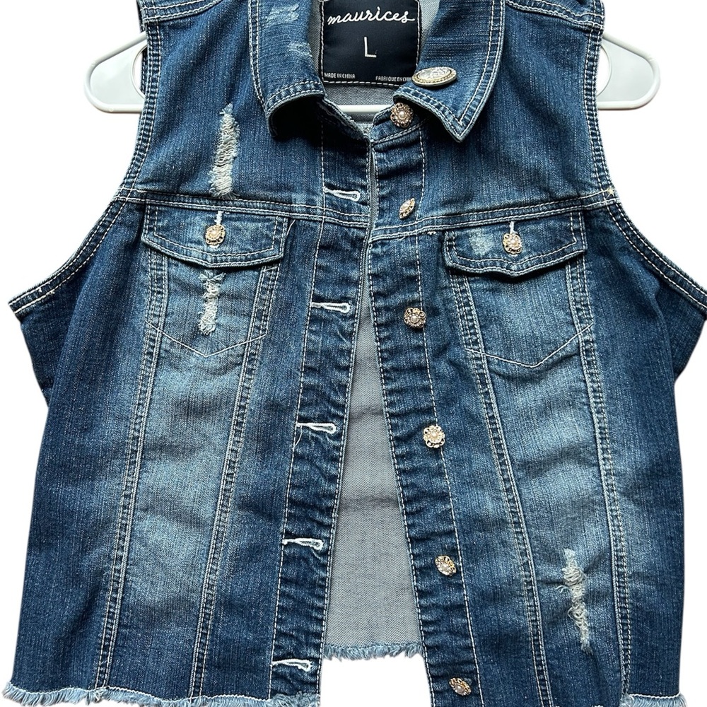 Maurices Distressed Blue Denim Vest